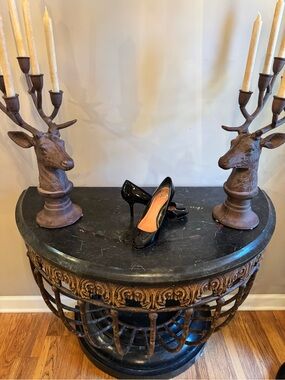 Vince Camuto Black Patent Leather Peep-Toe Pumps